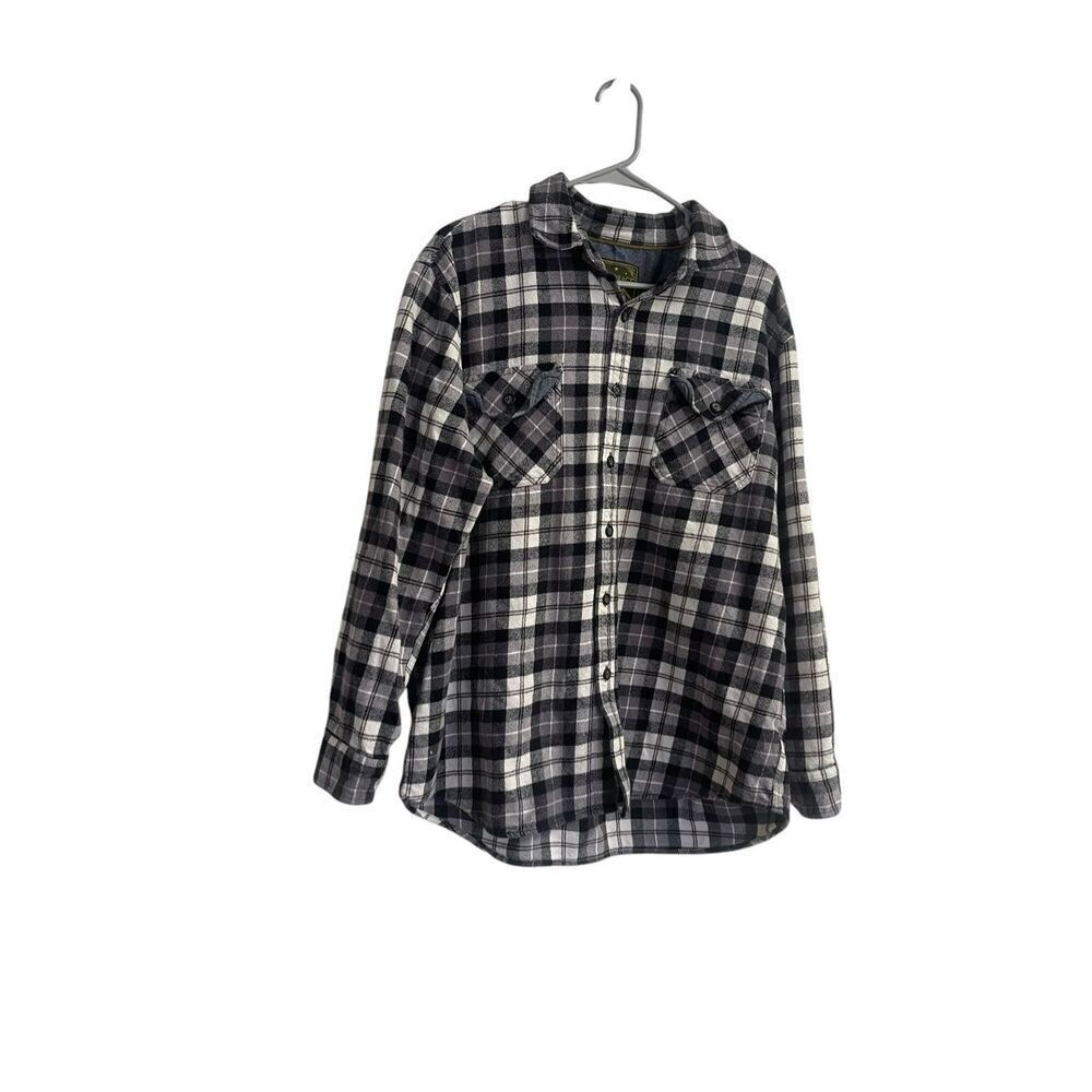 Anchorage Mens Black White Plaid Button Up Long Sleeve Flannel Shirt Top XL
